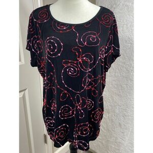 Choices Woman Embellished Blouse Black Pink Red Swirls Abstract Artsy 
1X *READ*